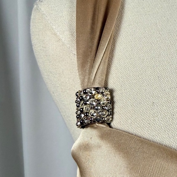 Satin Ruched Bodycon Mini Dress Rhinestone Straps Size 7 - Picture 4 of 6